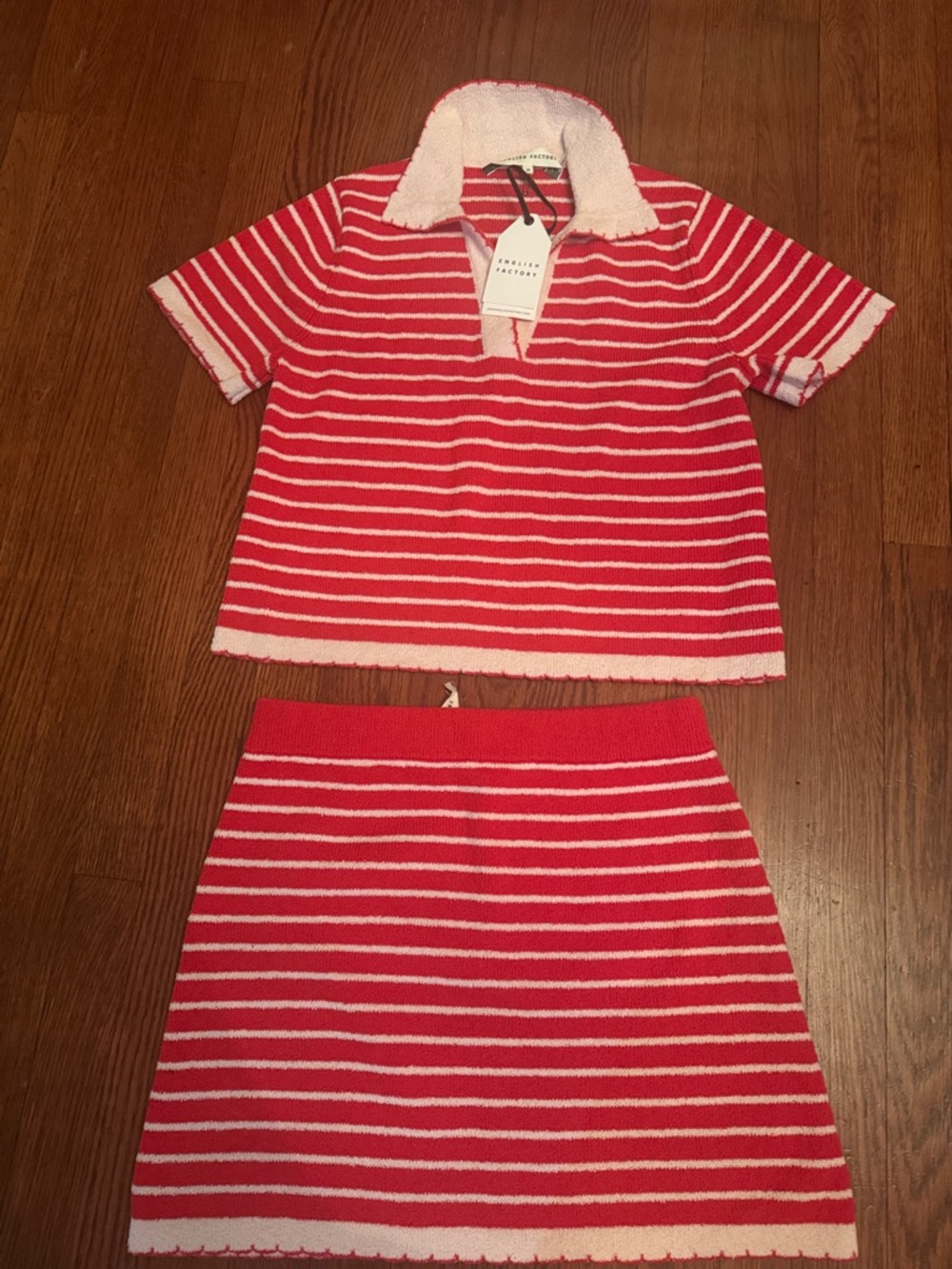 English Factory Pink and White Striped Two-Piece Knit Set